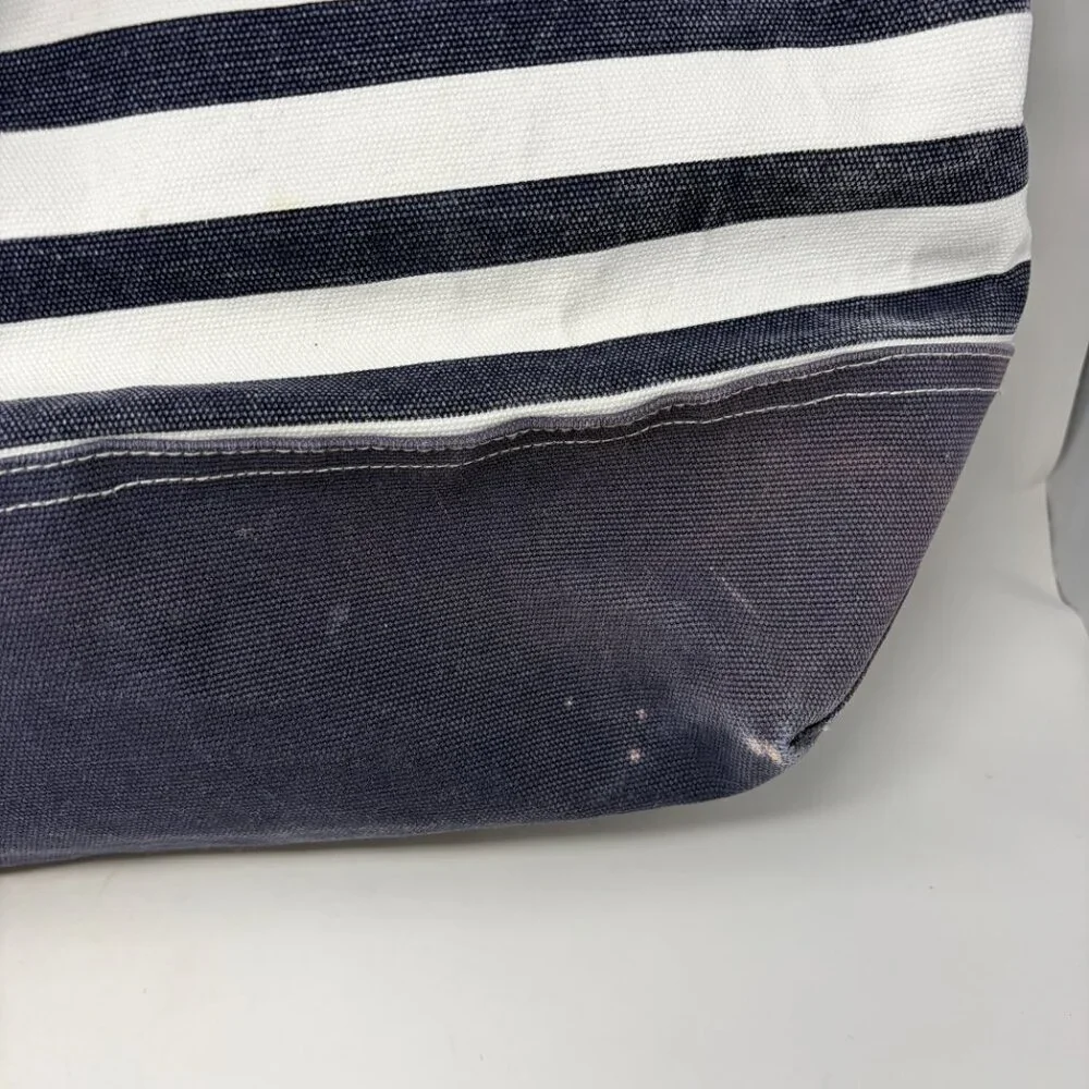 Pottery Barn Kids tote bag large blue white stripe preppy P pink monogram cotton